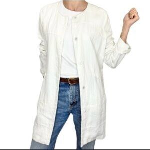 Malvin Germany 100% Linen Thick Spring Blazer Jacket Snap Button Longline White